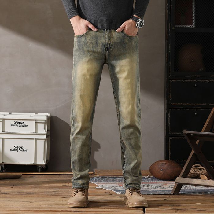 Jeans Men'S Slim Fit Elastic Trendy Brand Casual Straight All-Match Thin Pants - Image 2